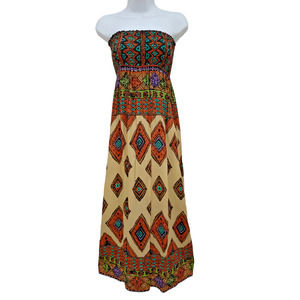 Yaya Club Women's S Maxi Dress Multicolor Western Vibe Shirring Tube Top